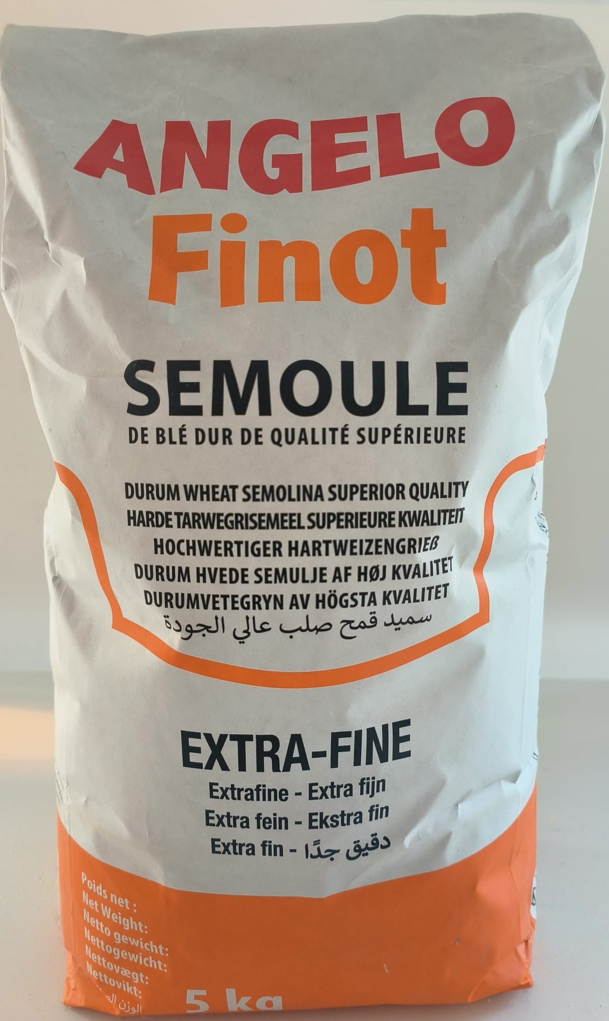 Semoule de blé dur EXTRA FIN Angelo Finot Harde tarwegriesmeel Extra dun 5kg